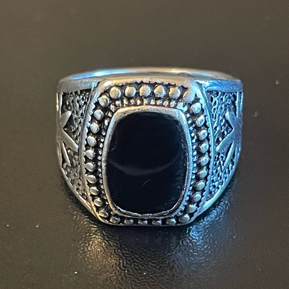Black obsidian gemstone S925 silver ring size 7.5